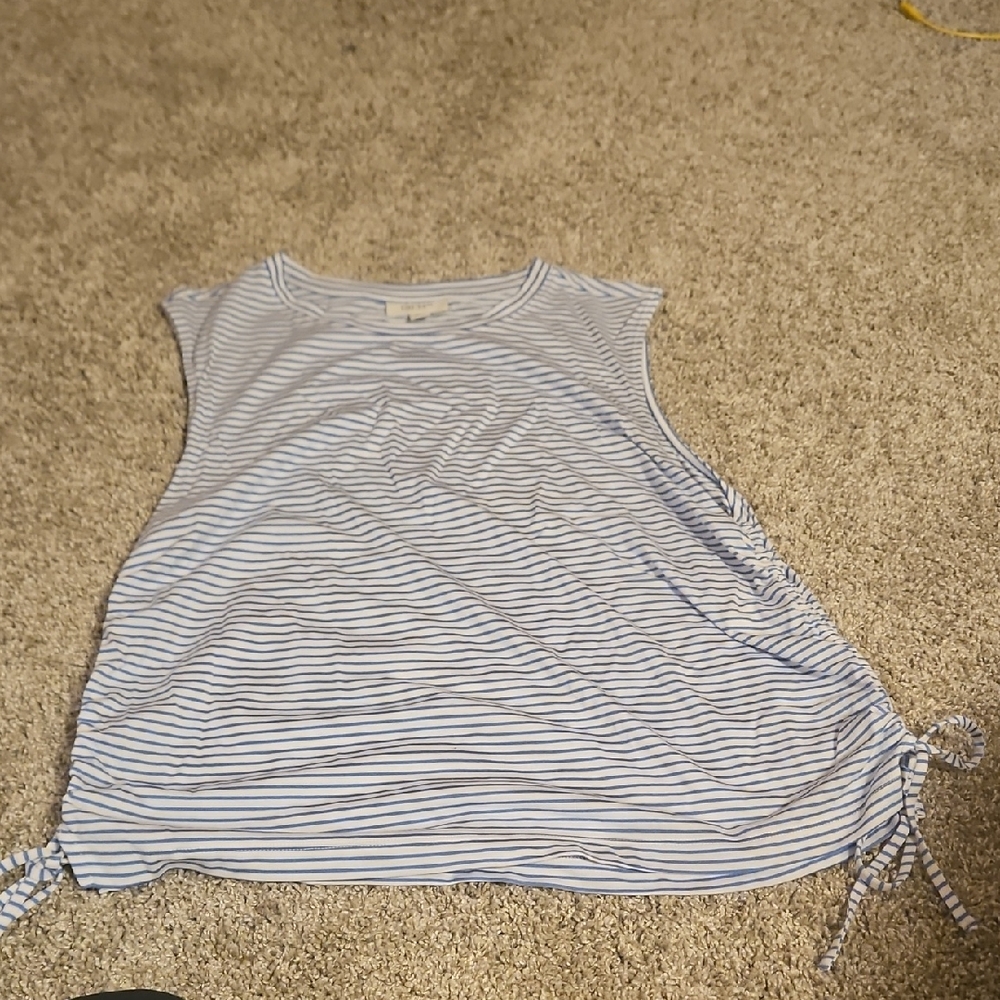 Striped Sleeveless Top - Blue and White